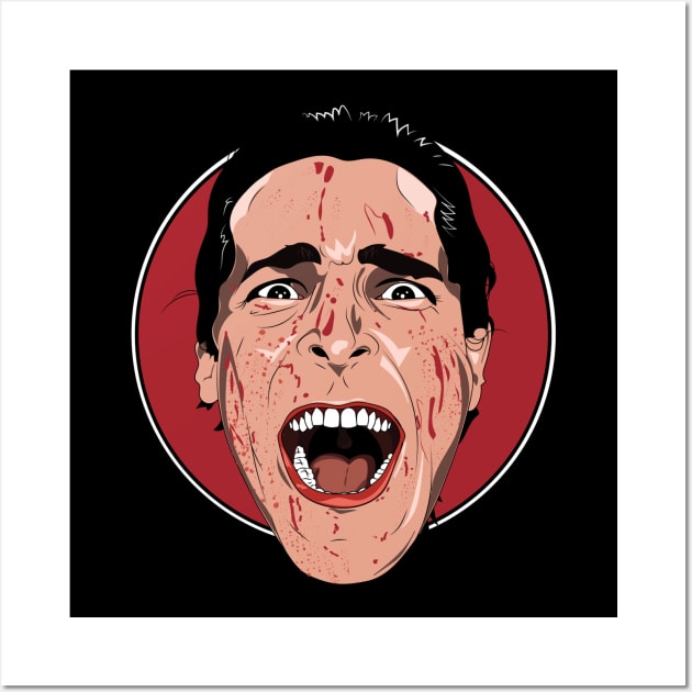 American Psycho Bloody Face Cartoon Wall Art by zdburrage